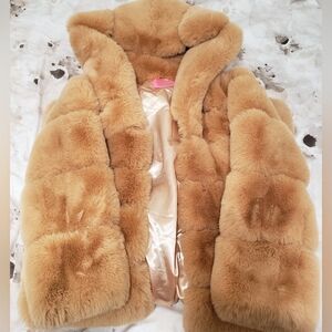 AZALEA WANG FAUX FUR PANEL HOODED TRENCH SIZE SMALL